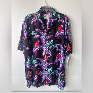 NWT 80's Paradise Found Magnum PI Jungle Bird Black L Hawaiian Made in Honolulu